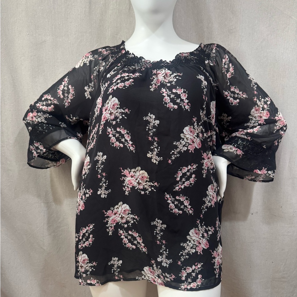 Floral Black and Pink Women's Top black rainn 3XL